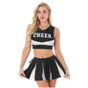 Damskie ścieżki cheerleadieru munduru taniec chodź v dekolt z rękawem zbiornik z plisowaną spódniczą szkołą cheerleaderkę cosplay out dhvui