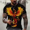 Herren T-Shirts Sommer Herren T-Shirts 3D Phoenix Print Grafik Kurzer Slve Tops Mode Hip Hop Ts Männer übergroße T-Shirt Vintage Men Clothing T240419