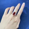 Clusterringen Luxe 11 15 mm Ruby Diamond Ring Real 925 Sterling Silver Party Wedding Band For Women Bridal Engagement Sieraden Gift