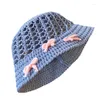 Berets Bowknot Fisherman Hat For Girl French Bonnet Handwoven Bucket Summer Vacations Picknics Elegant Hollowed