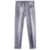 Designer di jeans maschile Babaoshen 2024 primavera/estate Nuova tendenza a calo timping elastico slim fit gamba pantaloni lunghi lunghi jquf grigio chiaro