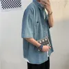 Camicie casual maschile 2024 uomini a maniche corte in denim estate sottile coreano top vintage oversize camicette blu larghi man y2k abiti