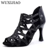 Sapatos de dança Wuxijiao Latin Women Waltz Salsa Ballroom Zapatos de Baile Latino Mujer Black Red para