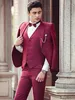 Costumes pour hommes Bourgogne Mariage formel pour hommes Slim Fit 3 pièces Tuxedo Custom Groom Suit Prom Blazer Set Terno Masculino Costume Homme