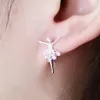 Stud Earrings 925 Silver Flower Fairy Ballet Ballerina Dancer Zirconia Earring For Women Kid Pendientes Fashion 2024 Wedding Gift