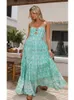 Grundläggande avslappnade klänningar Foridol Spaghetti Strap Sundress Cut Out Womens Dress Summer Printed Boho Beach Maxi Dress 2024 Paisley Printed A-Line Vestidos 240419