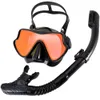 Schnorchelmasken-Set Silikon Schwimmbrillen Tauch-Trainingskit Trockener obere farbenfrohe Len Wide View Temperedglas Anti-Leak-Erwachsenen 240410