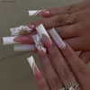 Uñas falsas 24 piezas de longitud de largo ballet con diseño de diamantes de imitación de dianosa, uñas falsas brillantes simples, ataúd, rosa, prensa portátil en uñas Manicura Y240419