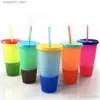 Mugs 24oz Changing Cup Candy Color Drinking Tumblers With Lids and Straws Water Bottle Magic Coffee Beer Cups 08Q240419