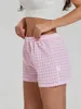 Women's Sleepwear Womens Summer Casual Pajama Shorts Elastic Band Wide Leg Loose Fit Plaid Lounge Skin Friendly S-2XL