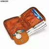 Plånböcker 2020 äkta läderplånbok för kvinnor män vintage handgjorda korta små bifold dragkedja plånböcker handväska kvinnlig man med myntficka