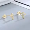 Stud Earrings S925 Sterling Silver Cross Gold Shining Zircon Fine Jewelry Small Classic Party Wedding Anniversary Gift For Women