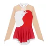 Ropa de etapa figura para mujeres ropa de patinaje sobre hielo manga larga transmisora de malla lentejuelas bordado ballet baile leotards vestidos de baile