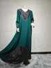 Sequins de vêtements ethniques Abaya Dubai Luxury High Class Class Green Dark Green Kaftan Party Dames Long Manches Muslim Girl D240419