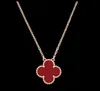 Designer Brand Van Four Leaf Grass Necklace Female 18k Rose Gold Lucky Pendant White Fritillaria Red Jade Chalcedony Collar Chain for Girlfriend