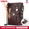 Wallets Free Engraving Cowhide Genuine Leather Men Wallet Coin Purse Mini Card Holder Chain Portfolio Portomonee Male Walet Pocket Chain