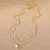 Fashionable Double Layered Pearl Tassel Pendant Necklace for Women