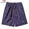 Shorts masculinos textura metal de verão praia versátil perna reta contraste casual bordado