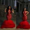 Runway Dresses Gorgeous Red Mermaid Prom Ruffles Sequins Evening Dress Custom Made Sleeveless Floor Length Party Gown