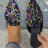 Slippers Bling Mules Flats Chaussures Femmes Sandales de plage décontractées 2024 tongs Tourneaux Summer Walking Walking Cozy Zapatos Mujer Tlines