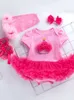 2024 Короткие детские рукава, обернутые лак для первой юбки для 0-2-летних девочек, розовые платье-платья для малышей и носки, набор четырех детской одежды