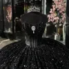 Underbar svart prinsessa quinceanera klänningar bollklänning glittrande älskling glitter paljetter vestido de quinceanera prom boll klänning söt 15 maskerad klänning