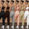 Kvinnors träningsdräkter Kvinnor Tank Top Pants Two Piece Set Woman Sports Fitness Running Dräkt Jogging Cloth Vest Trousers Sweatpants Set