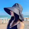 Berets Hats Panama mit Halsklappe Strand Sonne französische Stil Frauen Sonnenschutzmittel weit Krempeln im Freien Schale Sommer