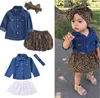 Baby Girls Clothes 3pcs Sets Children Cowboy Shirt Leopard print Skirt and Headdress Suits for Kids fit 15 Years1642086