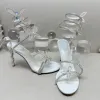 Rene Caovilla High Heel Sandals Designer Women Dress Shoes 9.5 Cm Serpentine Wraparound Crystal Foot Ring Fashion Party Stiletto Banquet Shoes