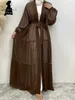Roupas étnicas pérolas de chiffon tie tie design cardigan túmulo modesto muçulmano dubai elegante kimono vestido abaya corban eid mulher d240419