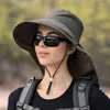 Breite Krempeln Hüte Frauen Großer Sonnenhut Eimer Sommer Outdoor Anti-UV-Fischerei Wanderhals Schutz Schal Visor Cap Ladies Motorhaube