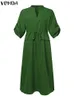 Plus storlek 5xl Vonda Elegant Long Maxi Dress Women Elastic midja lång ärm Solid Vestido Autumn V Neck Bandage Retro Robe 240415