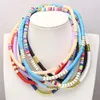 Chains 10 Strand Clay Mask Colorful Necklace Women Handmade Face Long Beaded Gift 9809