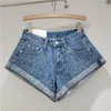 Damen-Shorts Mode Retro Strass-Denim Frauen 2024 Sommer A-Line Wide Line Short Hosen Ultra-Beute für Mädchen