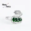 Cluster Rings S925 Silver Natural A-goods Jadeite Leaves Jade Adjustable Ring Exquisite Elegant Sexy Young Girls Fashion Luxury Jewelry