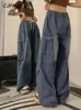 Frauen Jeans CJFHJE Draw String Vintage Blue Streetwear Koreaner Y2K Baggy Fracht Frauen hohe Taille gerade weites Bein -Denimhose weiblich