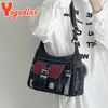 Sacs à bandouliers Yogodlns Retro Patchwork Sac pour femmes en cuir souple Crossbody Cool Girl Messenger Shopping Purse à main