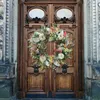 Decorative Flowers Autumn Wreath Thanksgiving Door With White Pumpkin Artificial Lamb's Ear And Eucalyptus Leaves Decor Farmhouse Rustic