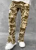 Jeans masculinos Nuevos pantalones europeos de camuflaje Hombres altos strt fit estirado machos rasgados jeans apilados T240419