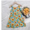 Flickans klänningar 2024 Summer Girls A-Line Dresses Sunflower Little Fresh Tank Top Thin Princess Dress Kids Outwear Clothing D240419