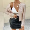 Women's Jackets Women Fashion Long Sleeve O-neck Sequins Jacket Lady Elegant Solid Cardigan Female Spring Autumn Chic Short Coat Top