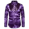 Mens Shirt Sequined Performance Nightclub Mens Host MC Mens Lapel Long Sleeve Solid Color Shirt Mens Dress Shirts 240418