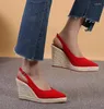 Dress Shoes EAGSITY Red Wedge Pointed Toe Slingback Heel High Heels Platform Pumps Wedding Party Espadrilles