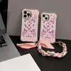 Étui de téléphone floral papillon en cuir de luxe pour iPhone 15promax 15pro 14 13 Lens d'impression thermos