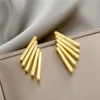 Stainless Steel Gold Color Rectangular Stud Earrings Trendy For Female Girl New Party Gift Fashion Jewelry AB164