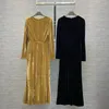 Casual Dresses Autumn and Winter Velvet Heavy Kneading Side Slit Feminin Long Dress High-klass tyg