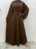 Ethnic Clothing Hot Sell Popular Simple Nida Abaya Long Dress Pure Color A-line Loose Sleeves Dresses Dubai UK Modest Elegant Dress d240419