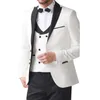Men's Suits White Jacket Black Pant Elegant Men Wedding Groom Tuxedo Prom Blazers Hombre High Quality Custom 3 Piece Set Custome Homme