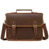 Briefcases Genuine Leather Men's Briefcase Fit 15.6" PC Laptop Bag Crazy Horse Business Handbag Messenger Work Tote Man